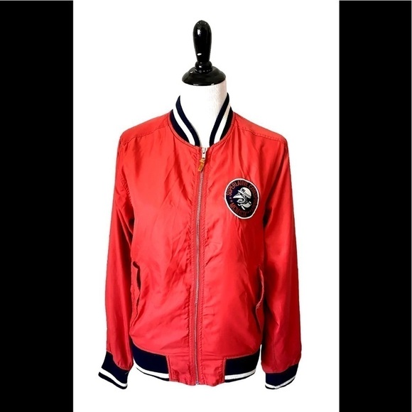 Mens WESC Sz Small  Bomber Jacket Deedrix Superlative Conspiracy Zip Patch Logo - Picture 1 of 6
